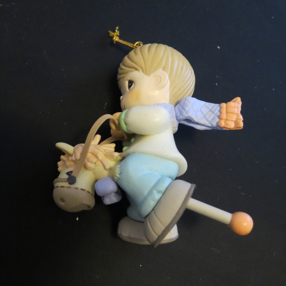 1997 Precious Moments Boy Riding Toy Horse Ornament